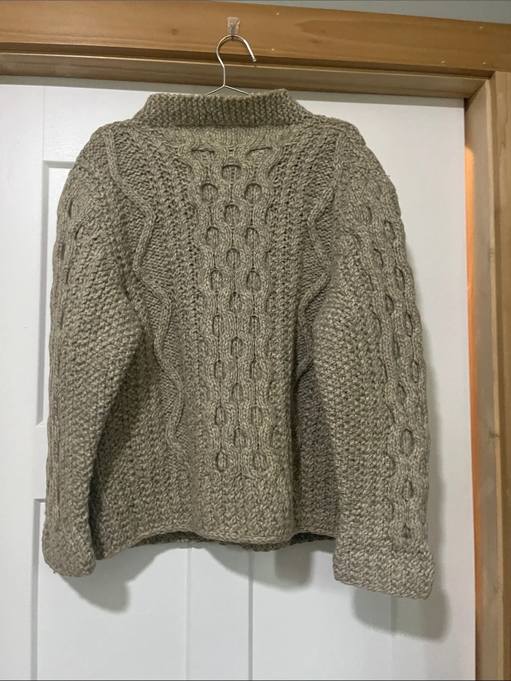 100% wool handmade Cable-Knit Shawl Collar unisex size small men, medium women